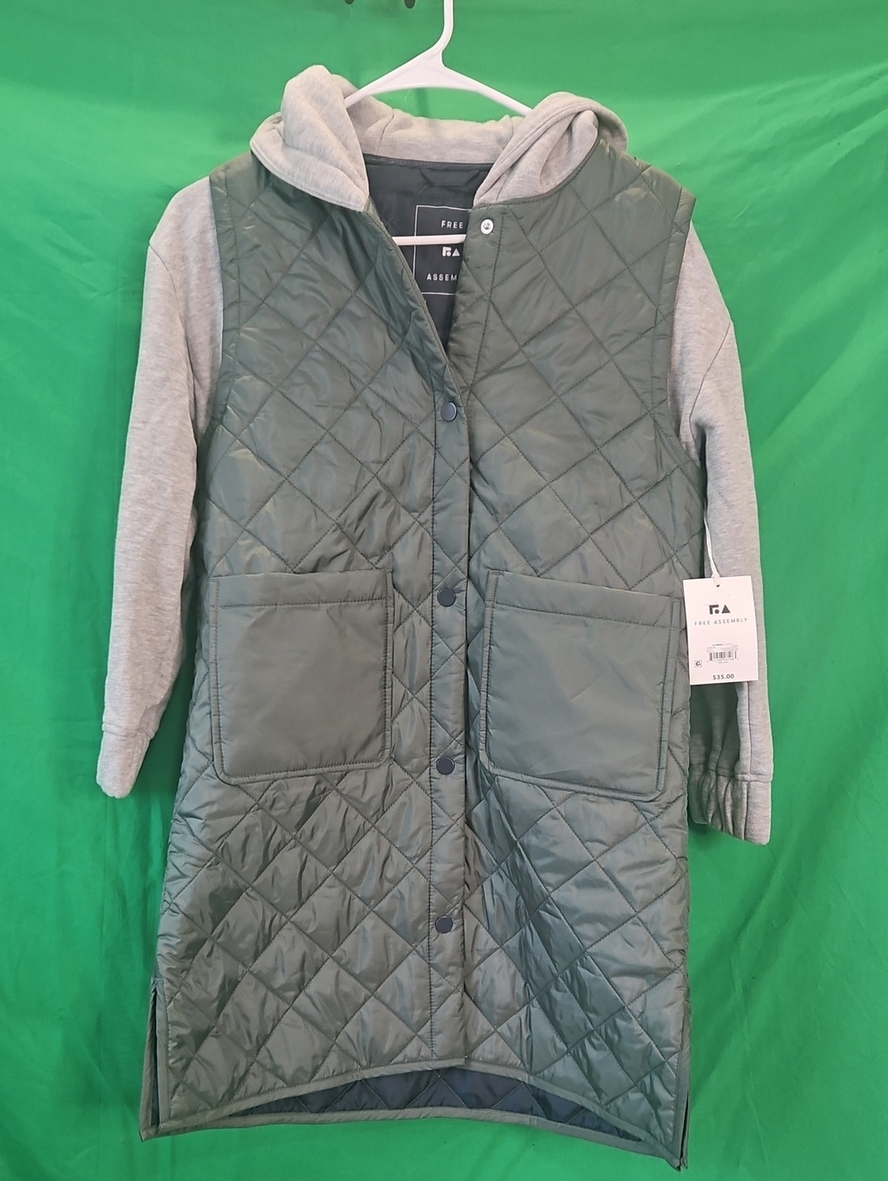 Free Assembly Girls' Olive Quilted Hooded Long Puffer Coat